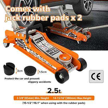 2.5 Ton Steel Floor Jack, Low Profile Hydraulic Racing Floor Jack, Heavy-Duty Racing Floor Jack with Single Piston Lift Pump, Lifting Range 3-3/8" - 14-15/16" - size: 2.5 ton Single Pump