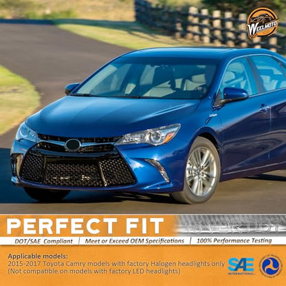 WEELMOTO Halogen Headlights Assembly for 2015-2017 Toyota Camry LE/SE - color: Clear Lens I Chrome Housing I Amber Reflector