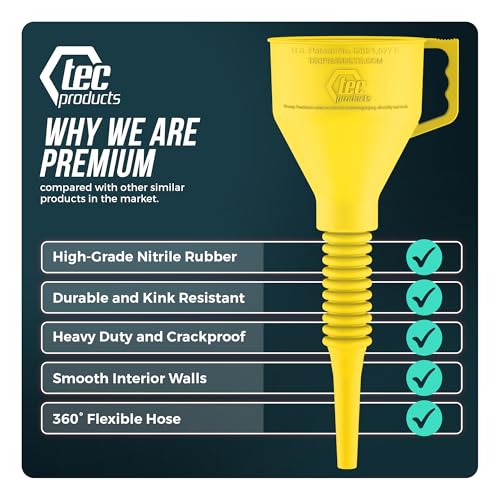 TEC Products FlexAll Long Flexible Oil Change Funnel, Yellow, 16x5 Inches - color: Yellow, size: Large