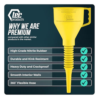 TEC Products FlexAll Long Flexible Oil Change Funnel, Yellow, 16x5 Inches - color: Yellow, size: Large