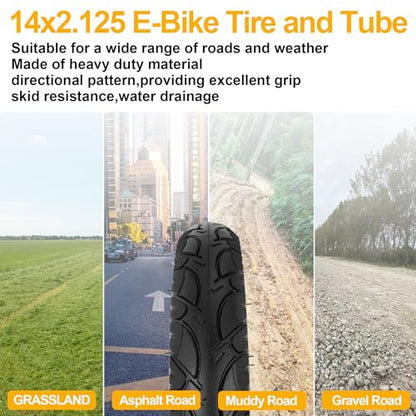 14x2.125 54-254 E-Bike Tire and Tube Set for E-Scooter, Kids Bike- 1 Pack - color: 1 PACK