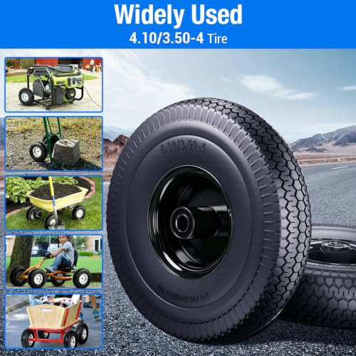 4.10/3.50-4 Flat Free Tire, 10 Inch Solid Tires with 5/8" Axle Bore Hole - color: 2Pack-Black