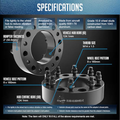 Wheel Accessories Parts 1 Pc Steel Wheel Spacers Adapters 8 on 180mm 2.00 Inch Thick 124.1mm Hub M14x1.5 14x1.5 Thread Stud Fits Chevy Silverado GMC Sierra 2500 3500 Single Rear Wheel (SRW) - size: No Lip, style: 2.00" Steel (1 Pack)