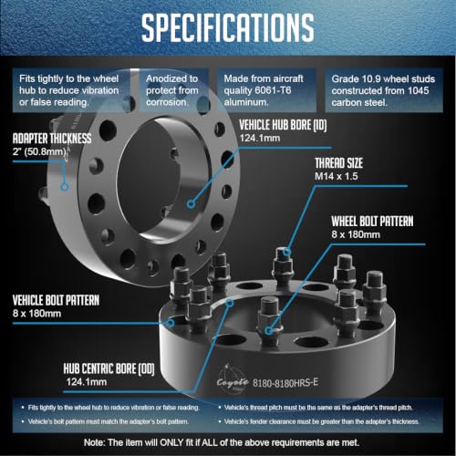 Wheel Accessories Parts 2 Pcs Steel Wheel Spacers Adapters 8 on 180mm 2.00 Thick 124.1mm Hub M14x1.5 14x1.5 Thread Stud Fits Chevy Silverado GMC Sierra 2500 3500 Single Rear Wheel (SRW) - size: No Lip, style: 2.00" Steel (2 Pack)