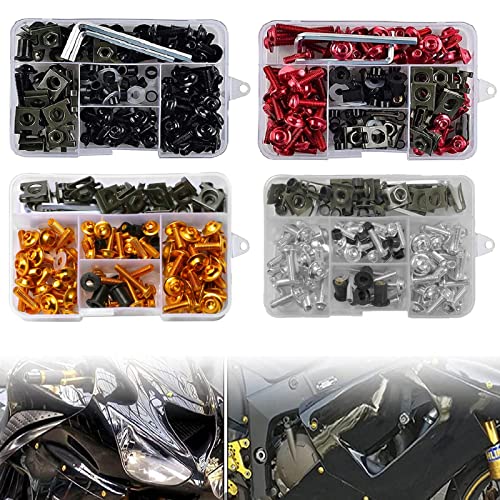 Motorcycle Fairing Bolt Kit, 177pcs M5 M6 Motorcycle Windscreen Screws Colorful Fasteners Fairing Bolts Nut Clips Kit for Kawasak Suzuki Honda Ducati Yamaha BMW GSXR Motorcycle(Silver) - color: silver