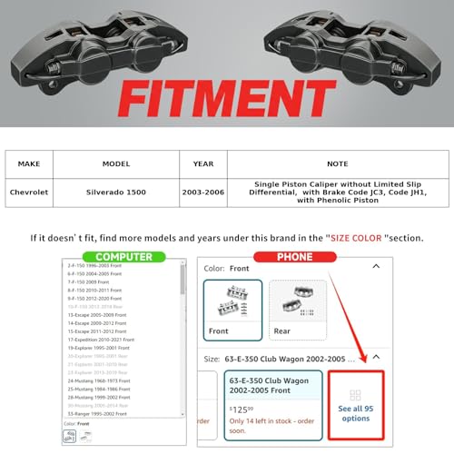 MOTOREVO Rear Brake Caliper Compatible with Chevy Silverado 1500 2003-2006 - color: Rear, size: 3-Silverado 1500 2003-2006 Rear