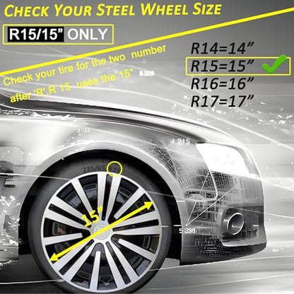 15 inch Hubcaps ABS Replacement for Steel Wheel（Non-Alloy） Snap-on Set of 4 - color: BG-Silver-Black, size: 15-inch