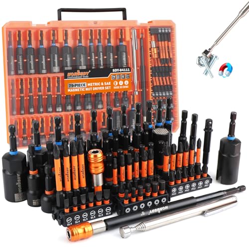 Upgraded 79-Piece Magnetic Impact Nut Driver Set, Metric & SAE with 3LB Magnetic Pickup Tool, Socket Adapters, Wing Nut Driver, Universal Sockets, Quick-Change Bit Holder & Extensions, Power Bits - style: Multi-Use Kit
