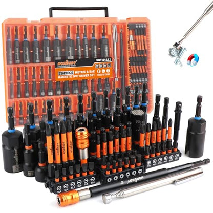 Upgraded 79-Piece Magnetic Impact Nut Driver Set, Metric & SAE with 3LB Magnetic Pickup Tool, Socket Adapters, Wing Nut Driver, Universal Sockets, Quick-Change Bit Holder & Extensions, Power Bits - style: Multi-Use Kit