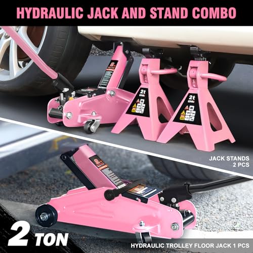 DNA Motoring 2 Ton Car Jack and Stands Kit Pink - color: Pink