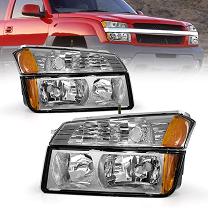 AS Headlight Assembly for 2002 2003 2004 2005 2006 Chevy Avalanche 1500 2500 Fits Body Cladding Models with Chrome Housing Amber Reflector Passenger and Driver Side - color: CHROME