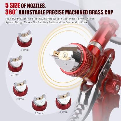 HVLP Spray Gun with Disposable Paint Cups Kit for Car Painting - color: red