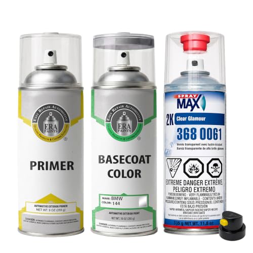 ERA Paints - 144 - Silver (Wheel) for BMW Exact OEM Color Match Automotive Touch Up Paint for Cars - Spray Paint with Premium Spray Nozzle - Premium Kit w/ 2K 3680061 Clearcoat - Made in USA - style: Spray - Premium Kit w/ 2K 3680061 Clearcoat