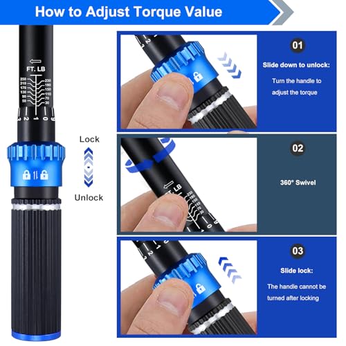 Torque Wrench 1/2 drive, 30-250 FT.LB/40.7-339 Nm, Dual-Direction Adjustable 1/2 Torque Wrench, 72-Tooth Click Dual Range Scales Wrenches for Car, Truck,Tractor - size: 1/2" 30-250 FT.LB