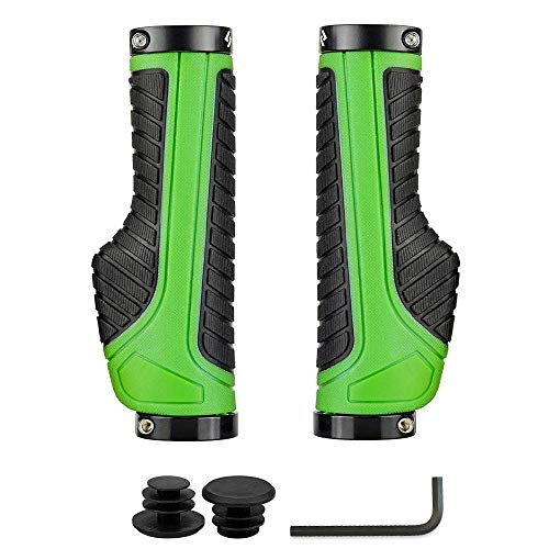 SAPLIZE Bike Handlebar Grips, Ergonomic Design, Wide Palm Support Rubber Bike Grips, Double Lock-on, for Mountain Road MTB Bike, Urban Bikes Scooters, Multi-Color Options - color: Knife Shape, Green