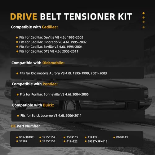 Serpentine Belt with Tensioner Kit #38197 3539155 419-122 - size: 1995-2011 for DeVille/Eldorado/Seville