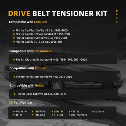 Serpentine Belt with Tensioner Kit #38197 3539155 419-122 - size: 1995-2011 for DeVille/Eldorado/Seville