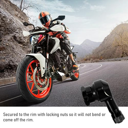 Yourkar 2 PCS Motorcycle Tire Valve Stems, 90 Degree Angle Aluminum Alloy Tire Tubeless Valve Stems with Rubber Ring, Black - color: Black