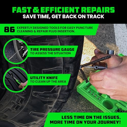Rhino USA Tire Repair Kit (86-Piece) - Heavy Duty Tire Plug Kit - size: 86 Piece Set