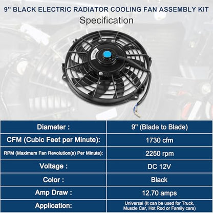 JDMSPEED New Universal Slim Fan Push/Pull Electric Radiator Cooling Engine Kit 12V 80W 9 Inch - color: Black, size: 9 Inch