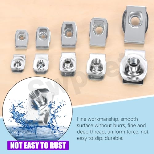 Swpeet 50Pcs 5Sizes 304 Stainless Steel Auto Car U-Clip Assortment Kit, U-Shaped Nut U Nut, Metal Trim Panel Spring Clip Fasteners for Dash Door Panel Interior Compatible with Most Auto - size: N7