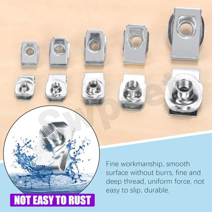 Swpeet 50Pcs 5Sizes 304 Stainless Steel Auto Car U-Clip Assortment Kit, U-Shaped Nut U Nut, Metal Trim Panel Spring Clip Fasteners for Dash Door Panel Interior Compatible with Most Auto - size: N7