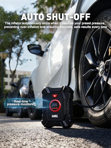 Portable Tire Inflator for Car, 12V Air Compressor, Max 100 PSI - size: 12V DC