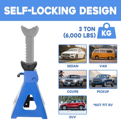 3 Ton (6,000 LBs) Automotive Jack Stands,Heavy Duty Steel Car Lifting Stand for Garages,Repair Shops,Adjustable Height 11.4"-16.8",1 Pair - size: 3 Ton