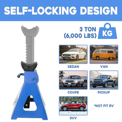 3 Ton (6,000 LBs) Automotive Jack Stands,Heavy Duty Steel Car Lifting Stand for Garages,Repair Shops,Adjustable Height 11.4"-16.8",1 Pair - size: 3 Ton