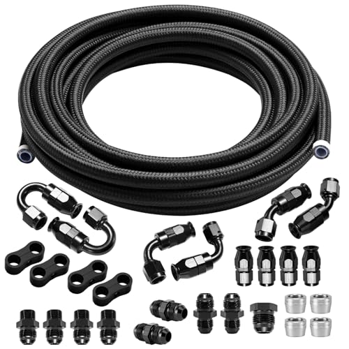 8AN PTFE Fuel Line Kit Nylon Braided PTFE Fuel Hose 20FT With AN8 Hose End Fitting For LS Swap EFI Fuel System - color: Black, size: 8AN 20FT