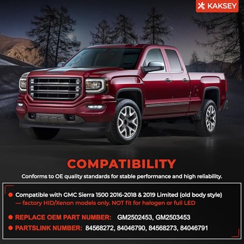LH Xenon Headlight Assembly Compatible with GMC Sierra 1500 2016 2017 2018, HID Projector Headlamp with LED DRL & Chrome Housing - Replace GM2502453 84046790 84568272 (Left Driver Side, w/o D5S Bulb)