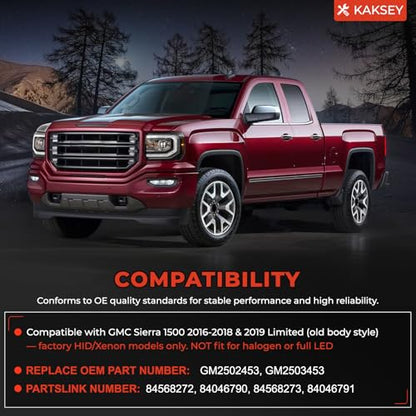 LH Xenon Headlight Assembly Compatible with GMC Sierra 1500 2016 2017 2018, HID Projector Headlamp with LED DRL & Chrome Housing - Replace GM2502453 84046790 84568272 (Left Driver Side, w/o D5S Bulb)