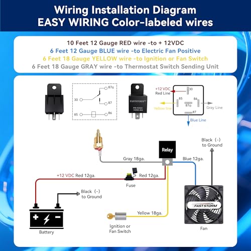 Electric Fan Relay Kit 60 AMP Waterproof Relay Kit with Temperature Sensor Switch 200 On 185 Off - style: Single Fan 200 On 185 Off