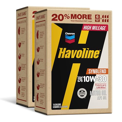 Havoline Motor Oil 10w30 High Mileage Synthetic Technology Smart Change Engine Oil, 10W-30, 6 Quarts, Pack of 2 - size: Pack of 2, style: 10W-30