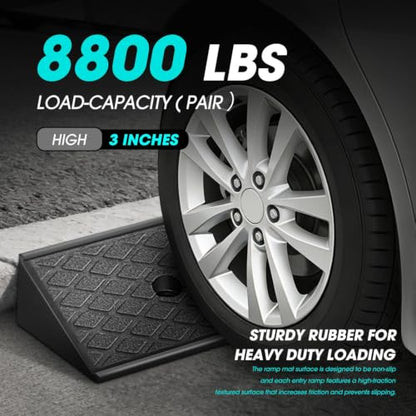DNA Motoring 2pcs 3" Rise Rubber Curb Ramp Heavy Duty Loading Driveway Ramp Threshold Ramp 38.6" W x 6.7" D x 3" H for Loading Dock, Warehouse, Motorcycles, Cars, TOOLS-00644 - style: 3 in 2pcs