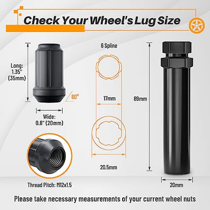 MIKKUPPA M12x1.5 Matte Lug Nuts, Black 20PCS Spline Closed End Lug Nuts - color: Matte Black
