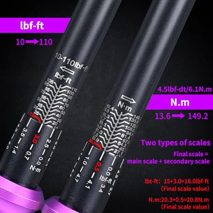 3/8" Inch Drive Click Torque Wrench 10-110 FT-LB/13.6-149.2N.M, ±3% Accuracy, Dual-Direction Click Professional Torque Wrench, Dual Range Scales Graduated in FT.LB and N.M, Purple - size: 3/8" 10-110 FT.LB(Purple)