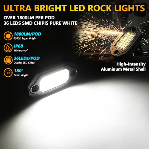 8 Pods Pure White Rock Lights for Trucks, Aluminum Housing, Each Rock Light Comes with a 15-Foot Extension Cord, for Pickup Trucks SUV UTV ATV RZR Car Boats - size: 8 Pods