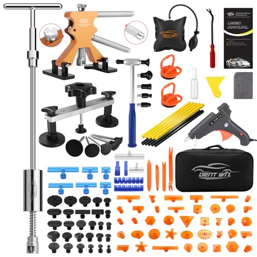 Paintless Dent Repair Kit with Enhanced Glue Tabs,Car Dent Removal Tool Set for Hail Damage, Door Dings, Body Dents – Includes PDR Hammer,100W Hot Glue Gun, Suction Cup & Repair Accessories - color: Yellow