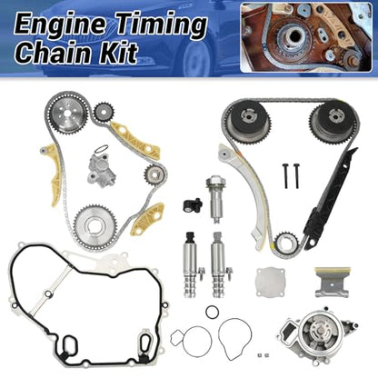 2.4 Ecotec Timing Chain Kit Water Pump VCT Solenoid Actuator Gear Compatible with 2009-2017 Chevy Equinox Malibu Cobalt Impala HHR, GMC Terrain, Buick Lacrosse Regal Verano 2.2L 2.4L Replace 9-4201S - size: 9-4201S w/Water Pump