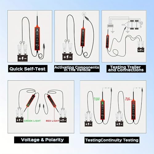 Circuit Tester Tool, 6-24V DC, Test Light with Short Circuit Detection, Polarity Identifier, Continuity Testing - color: Red