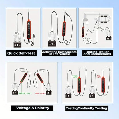Circuit Tester Tool, 6-24V DC, Test Light with Short Circuit Detection, Polarity Identifier, Continuity Testing - color: Red