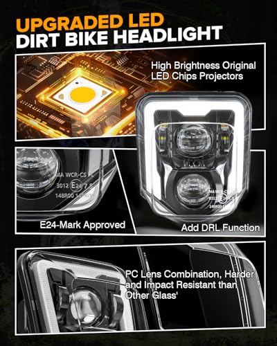 LED Dirt Bike Headlight Enduro Motocross Lights for 2017-2024 Husqvarna - color: black B