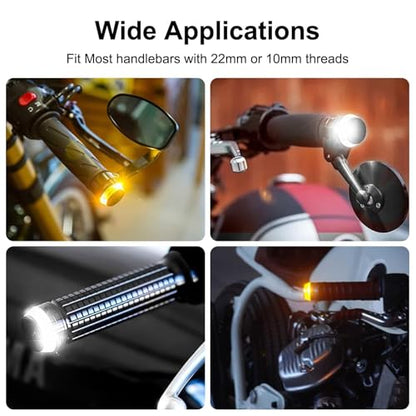 Linkstyle 2PCS Motorcycle Turn Signal Light, 12 LEDs Turn Signal Indicator Lamp, Amber White Front Handlebar End Light for 12V Scooter Sportster Cruiser Motorbike - size: 1.81*0.72 Inch