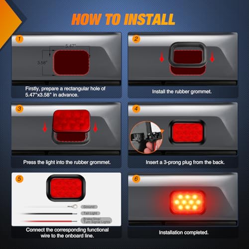 Nilight 5" X 3" Rectangular Trailer Tail Light 2 PCS Red 10 LED - color: 2Pcs Red 10Led Lights 5x3Inch