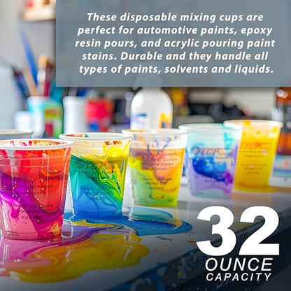 Custom Shop Paint Mixing Cups, 32-Ounce, 36 Pack, Plastic Measuring Cups - style: 36 Cups + 12 Lids