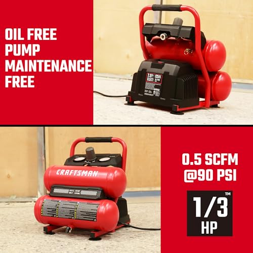 Craftsman 2-Gallon Air Compressor, 1/3 HP Oil-Free Twin Tank, 125 PSI