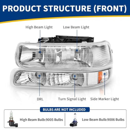 AUTOSAVER88 Headlight Assembly Compatible with 1999-2002 Silverado Chrome - color: OE - Chrome/Amber/Clear