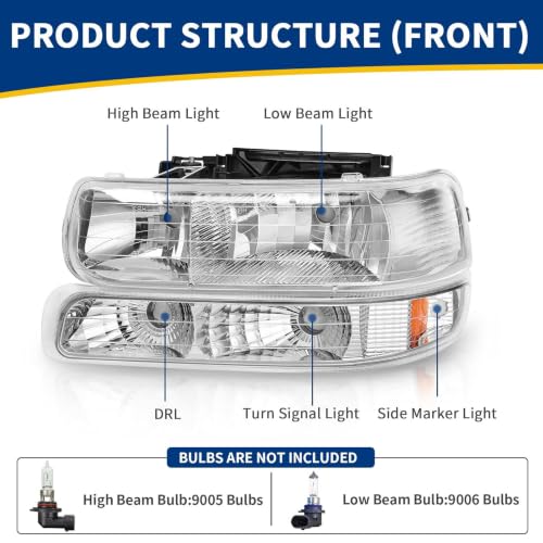 AUTOSAVER88 Headlight Assembly Compatible with 1999-2002 Silverado Chrome - color: OE - Chrome/Amber/Clear