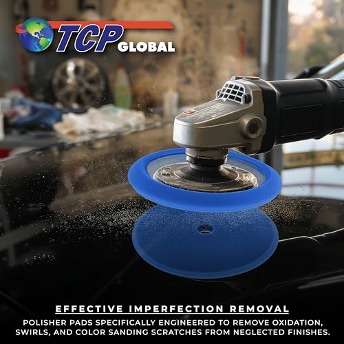 TCP Global 8" Blue Foam Buffing Pad, Light Cut Polish - color: Blue